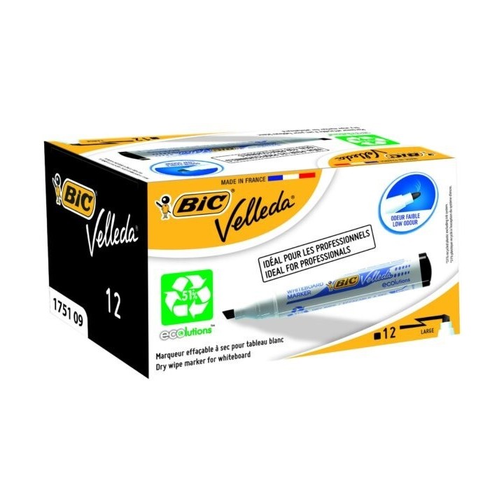 MARQUEURS BIC VELLEDA 1751 NOIR POINTE BISEAUTEE