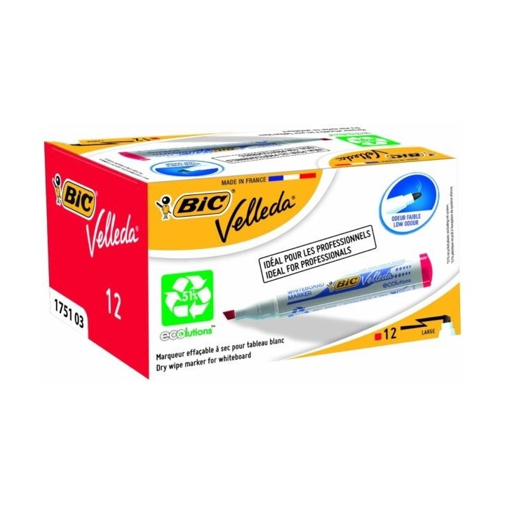 MARQUEURS BIC VELLEDA 1751 ROUGE POINTE BISEAUTEE